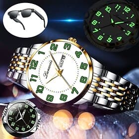 The New Stainless Steel Digital Large Dial Fashionable Men'S Business Watch With Ipx7 Water Resistance Luminous Calendar Day Display Casual Quartz Watch Simple