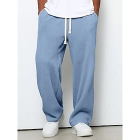 Men's Straight Leg Sweatpants Waffle Pants Drawstring Lattice Breathable Full Length Casual Daily Straight Dark Brown Black Micro-elastic