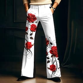 Herren Blumendruck Rose Blumen Disco-Hosen 60er 70er Schlaghosen Mittlere Taille Vintage-Retro Outdoor Urlaub Party Seitentaschen Schlaghose Frühling Herbst 3D
