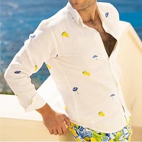 Homme Citron Chemise Chemise hawaïenne Chemise Aloha manche longue Chemise Col Rabattu Tropical Mode Streetwear Rue Occasionnel Hawaïen Blanche S M L