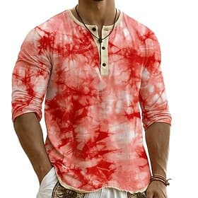 Men's Henley Shirt Tee Henley Top Long Sleeve Tie Dye Fashion Designer Casual Tie Dye Color Block Buttons Henley Casual Daily Outdoor Summer Spring All Seasons