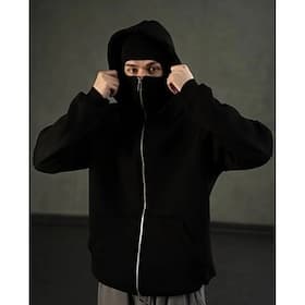 Sweat à capuche pour homme, cagoule, fermeture éclair complète, masque de ski, sweat à capuche noir, blanc, rouge, gris foncé, capuche unie, poche, sport, exté