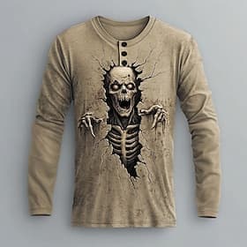 Voor heren Grafisch Zombies Henley-shirt Lange mouw Modieus leuke Style Dagelijks Casual Feestdagen Uitgaan Herfst Lente Herfst Licht Blauw Paars Groen Khaki
