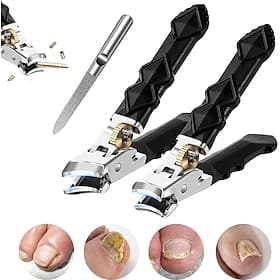 Medical Grade Orthoclip Toenail Clippers Set - Wide Jaw Angled Tip Clippers for Thick Ingrown Toenails, with Safety Lock Nail File, for Easy Elderly Diabet