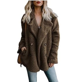 Women's Teddy Coat Comfortable Breathable Buttons Casual Plain Vacation Street Casual Daily Wear Double Breasted Regular Turndown Regular Fit Long Sleeve Outer