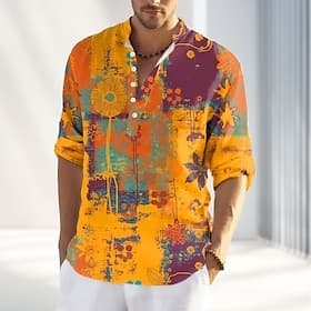 Homme Imprimé T-shirt Chemise Henley manche longue Designer Rétro Vintage Occasionnel Rue Occasionnel Quotidien Été Printemps Automne Jaune Orange Henley T-shi
