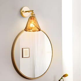 Modern Brass Wall Light Minimalist Sconces with Tea Color Glass Shade Wall Lamps with 90° Up and Down Adjustment 110-240V