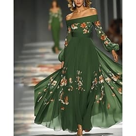 Femmes Robe Longue Maxi Robe Robe de Soirée Robe de Cocktail Robe en Chiffon Robe Imprimée Élégant Moderne Extérieur Soirée Coupe régulière Fleuri manche longu