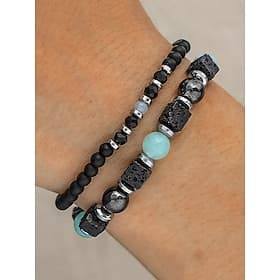 Set di braccialetti con perline in pietra naturale da uomo, gioielli da polso elasticizzati a strati in stile bohémien per abbigliamento casual, feste e regali