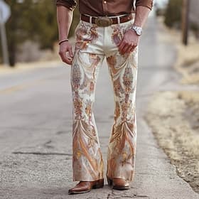 Voor heren Bloemenprint Bloemen Disco broek Jaren 60 70 Bell Bottoms Medium Taille Westers Vintage Retro Buiten Vakantie Feest Zijzakken Broek met wijde pijpen