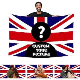 Personalized Customized Union Jack UK Flag PhotoTapestry Poster Create Your Own Image For Home Decor Dorms Bedrooms Living Rooms Clubs Bars Concerts Party Wall