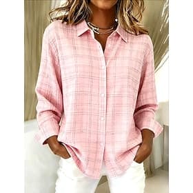 Women's Shirt Blouse Patchwork Buttons Print Graphic Geometric Vintage Casual Long Sleeve Shirt Collar Regular Tops Daily Yellow Pink Gray Summer Spring Fall W