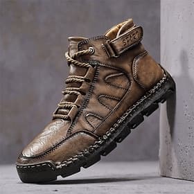 Men's Brown Lace-Up Hiking Boots with Rugged Design – Comfortable and Durable Footwear, Perfect for Outdoor Adventures, Hiking and Everyday Casual Wear