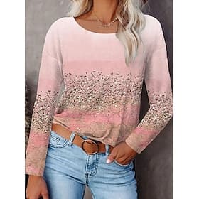 Women's T Shirt Print Graphic Color Gradient Abstract Fashion Long Sleeve Crew Neck Regular Tops Daily Going out Weekend Black Pink Green Spring Fall