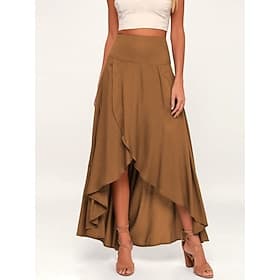Per donna Moda Casual Maxi Vita Alta Gonne Semplice Volant Micro-elastico Quotidiano Streetwear Vinaccia Nero Rosa Marrone Primavera