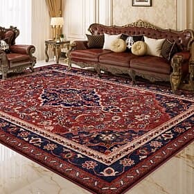 Persian Style Vintage Area Rug, Water-Resistant and Stain-Proof Carpet for Living Room or Bedroom, Large Full-Coverage Floor Mat, Distressed American Retro Des