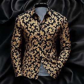 Men's Shirt Satin Shirt Striped Shirt Casual Shirt Button Up Shirt Paisley Formal Wedding Black Wine Blue Green Long Sleeve Collar Spring Fall All Seasons Cl
