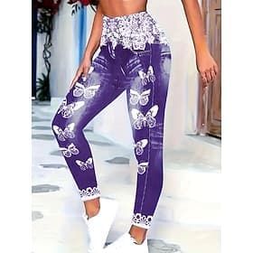 Women's Leggings Vacation Vintage Fashion Full Length High Waist Floral Graphic Butterfly Printing Thermal Warm Soft Breathable High Elasticity Casual Daily Va