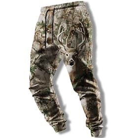 Men's Camo Reindeer Camouflage Sweatpants Joggers Trousers Mid Waist Drawstring Elastic Waist Casual Vintage Retro Outdoor Camping Hiking Hunting Athletic Swe