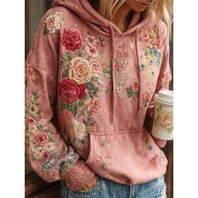 Women's 3D Print Vintage Boho Hoodie Patchwork Hoodie Sweatshirt Floral Viking Pullover Sweatshirt Casual Long Sleeve Hooded Street Patchwork Print Front Poc