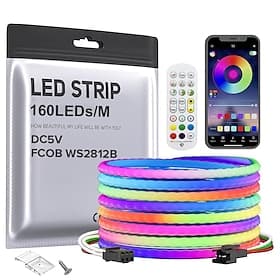 5 V, 5 mm Breite, 1–5 m, COB WS2812B IC, RGB, 160 LEDs/m, LED-Streifen, individuell adressierbar, flexibel, hohe Dichte, gleichmäßiges Licht, Traum-Farbjagd