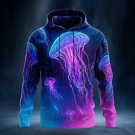 Homme Aurore Champignon Sweat à capuche Sweatshirt Mode Frais 3D manche longue Col ras du cou Maison Vêtements de rue Soirée Violet 3 Violet Violet 2 Cordon de