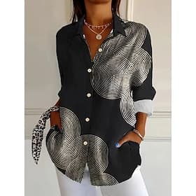 Chemise Femme Lin Comme Respirant Léger Quotidien Élégant Rétro Vintage Manches Longues Manches 3/4 Col Hauts Quotidiens Vacances Sortie Boutons Marron Noir Ro