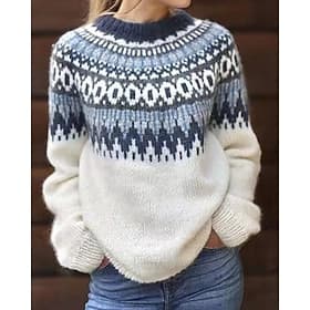 Damen Weihnachtspullover Fair Isle Pullover Pullover Fair Isle Sweater Mode Streetwear Lässig Geometrisch Gerippt Rundhalsausschnitt Gestrickt Langarm Normale