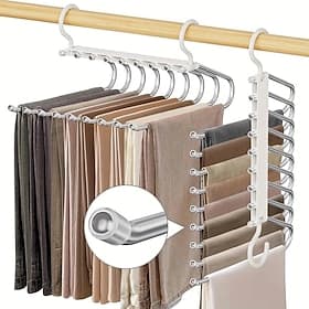 2 Pack Pants Hangers Space Saving 9 Layers Multi-functional Magic Clothes Hanger Closet Organizers and Storage Hangers for Pants Jeans Leggings Trousers Skirts