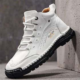 Weiße, handgefertigte Freizeitstiefel für Herren mit Schnürdesign, rutschfester Sohle und leichtem Komfort, stylische Streetwear-Stiefel für den Alltag und zum