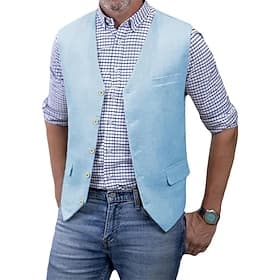 Homme Gilet Vacances Soirée Affaires Mode Occasionnel Printemps Automne Avec Poches Boutons 75% Coton Confortable Uni Droit 1 bouton Col en V Coupe régulière A