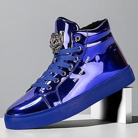 Baskets montantes bleu métallisé pour homme – chaussures élégantes à lacets avec finition brillante pour la danse de rue, la vie nocturne et les fêtes