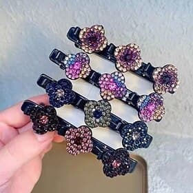 Lot de 4 barrettes à cheveux tressées en cristal scintillant pour femmes, épingles à cheveux latérales, barrettes à franges en bec de canard, accessoires de co
