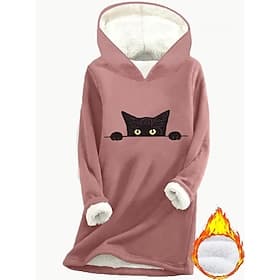 Women's Pullover Hoodie Sweatshirt Print Graphic Animal Warm Casual Sherpa Fleece Long Sleeve Hooded Long Tops Casual Street Dailywear Blue Dark Pink Gray Fall