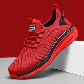 Men's Red Breathable Mesh Sneakers – Lightweight Athletic Running Shoes for Casual Wear, Sports and Outdoor Fitness