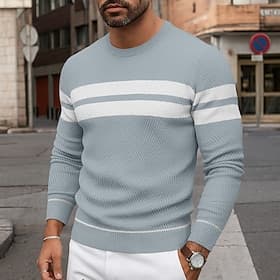 Herren Pullover Gerippt Stricken Normale Oberteile Gestrickt Schmale Passform Einfach Rundhalsausschnitt Strickware Moderne zeitgenössische Lässig Alltagskleid