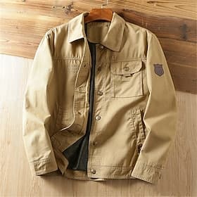Homme Veste Légère Veste Cargo Veste Décontractée Vacances Quotidien Résistant à l'usure Avec Poches Printemps Automne Uni Mode Classique Revers Régulier Kaki