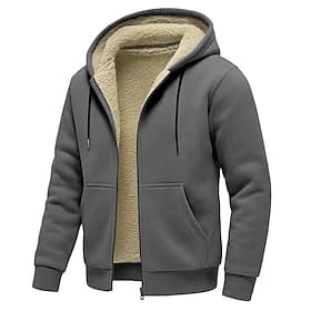 Men's Hoodie Full Zip Hoodie Fleece Hoodie Fleece lined Hoodie Black Light Grey Dark Gray Hooded Plain Casual Daily Sports Outdoor Polyester Streetwear Cool S