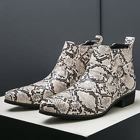 Botines Chelsea de piel sintética con estampado de serpiente para hombre, botines de punta puntiaguda a la moda: calzado para fiestas, escenarios y salidas noc
