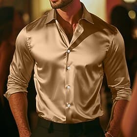 Men's Shirt Satin Shirt Dress Shirt Casual Shirt Button Up Shirt Prom Shirt Plain Formal Wedding Light Blue Black Navy Blue Royal Blue Long Sleeve Lapel All Se