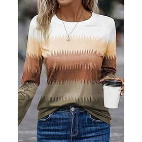 Femmes T-shirt Imprimé Graphique Géométrique ancien Élégant Classique manche longue Col ras du cou Hauts Réguliers Quotidien Bleu Violet Marron Printemps Autom