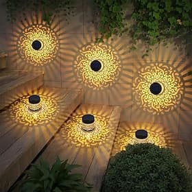 Lampe murale solaire en métal lanterne lumière de marche extérieure solaire thème mandala lampe projetée LED solaire étanche pour décoration de jardin pilier t