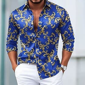 Men's Floral Print Baroque Flowers Shirt Satin Shirt Dress Shirt Long Sleeve Vintage Retro Vacation Dailywear Summer Spring Fall Turndown 3D Print Button Up Sh