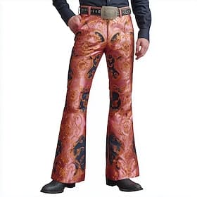 Men's Paisley Floral Print Ethnic Disco Pants 60s 70s Bell Bottoms Mid Waist Western Vintage Retro Outdoor Vacation Casual Side Pockets Flared Leg Pants Trouse