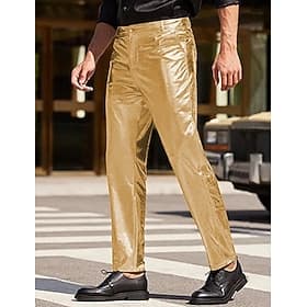 Men's Satin Pants Trousers Dress Pants Disco Pants Prom Pants Pocket Plain Breathable Full Length Party Wedding Stage Fashion Streetwear Black Royal Blue Stret