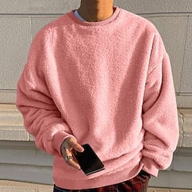 Men's Sweatshirt Fleece Sweatshirt Black White Pink Wine Red Crew Neck Plain Sports Outdoor Daily Holiday Polyester Streetwear Basic Casual Fall Winter Clothi