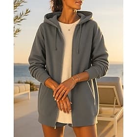 Women's Solid Colored Hoodie Sweatshirt Lounge Zip Up Coat Fall with Pockets Long Sleeve Athleisure Running Outdoor Travel Vacation Wine Red Black White Sports
