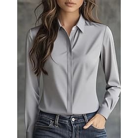 Women's Elegant Dressy Satin Top Blouse Plain Elegant Daily Stylish Long Sleeve V Neck Regular Tops Black White Gray Fall