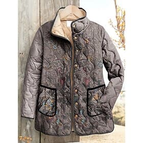 Women's Quilted Jacket Waterproof Windproof Embroidered Active Vintage Fashion Daily Floral Vacation Home Street Casual Regular Stand Collar Regular Fit Long S