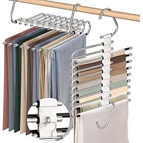 Lot de 2 cintres à pantalons, gain de place, 9 couches, multifonctionnels, en acier inoxydable, pour pantalons, jeans, leggings, blanc antique
